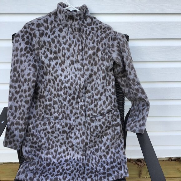 Old Navy Women's Coat Relaxed Soft-Brushed Leopard-Print Grey White Size XS - Picture 1 of 9
